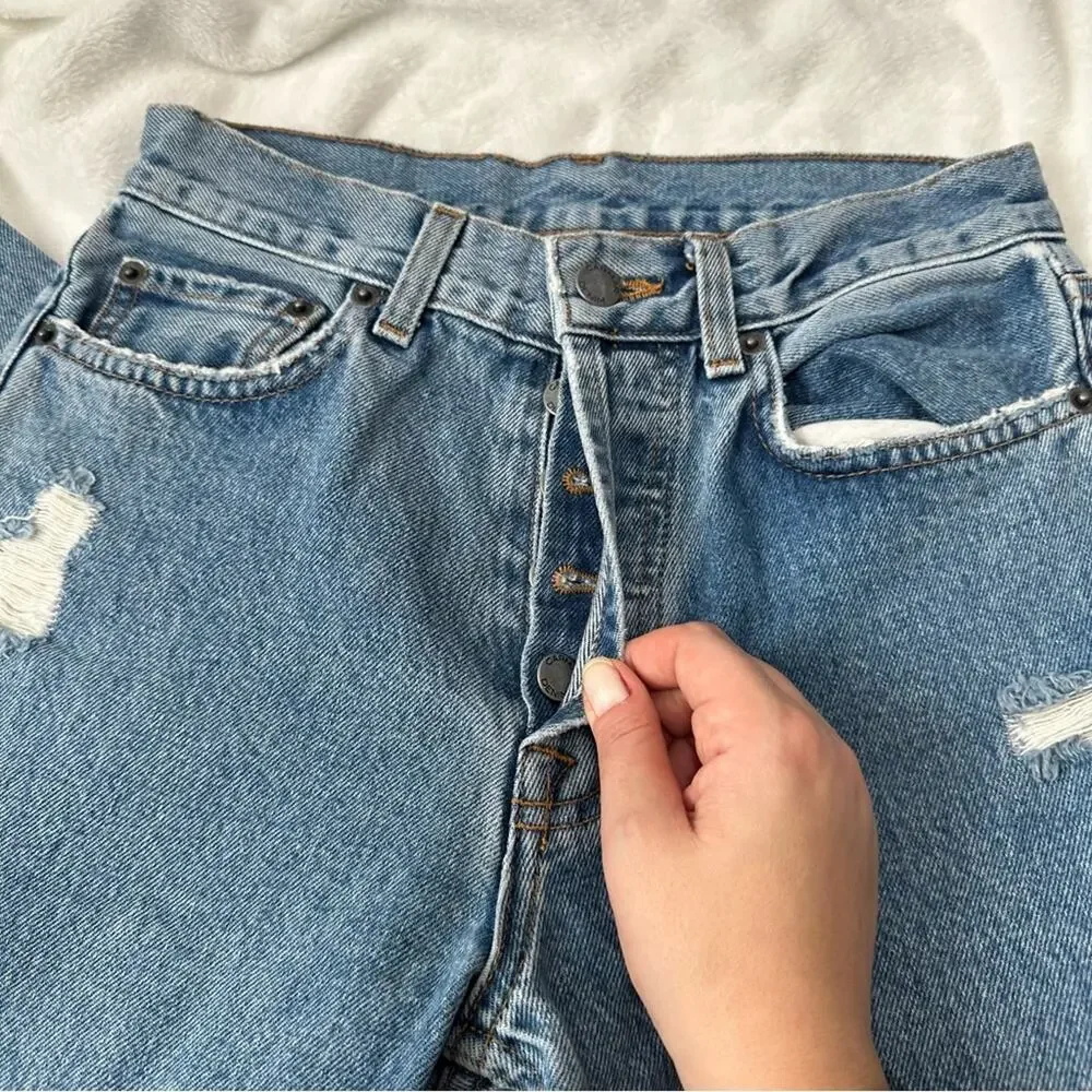 Carmar Emelia ripped distressed crop jeans high rise straight leg denim size 26